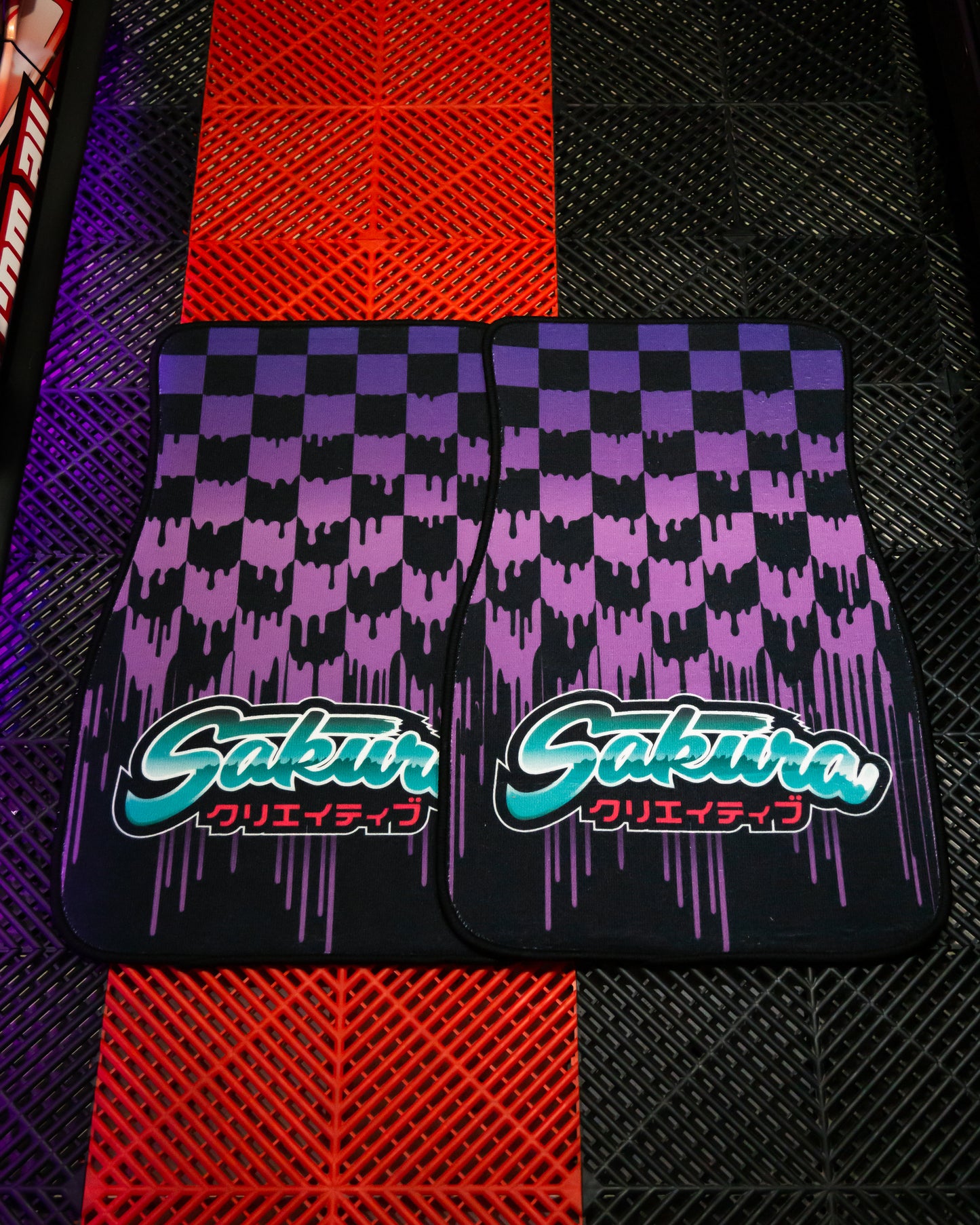 Purple Checkered Floor Mat Set