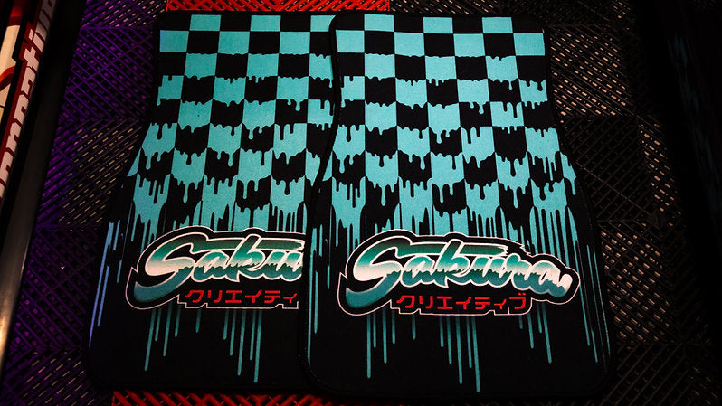 Teal Checkered Floor Mat Set