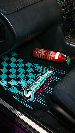 Teal Checkered Floor Mat Set